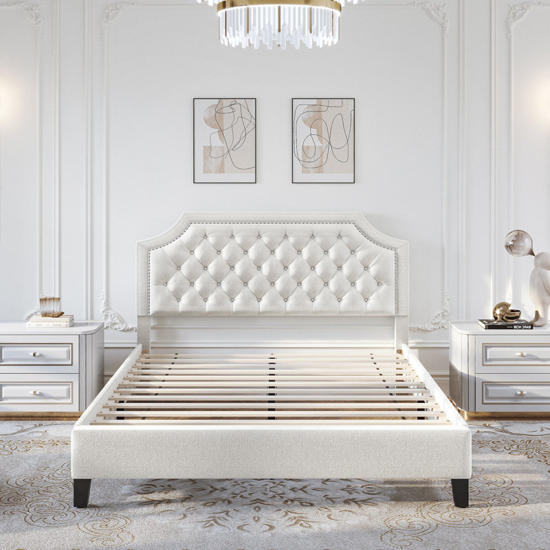Aoiffe Tufted Upholstered Platform Bed with Adjustable Headboard Lark Manor Color Gray Size Full Double